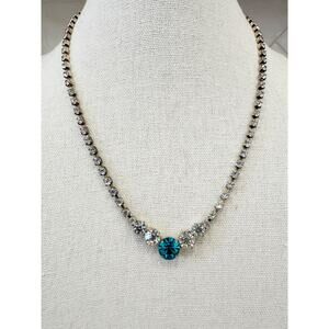Etcetera Austrian Crystal Rhinestone Necklace – Teal Center